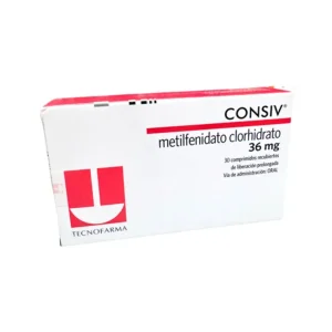 Consiv 36 mg metilfenidato clorhidrato comprimidos vista angular de la caja