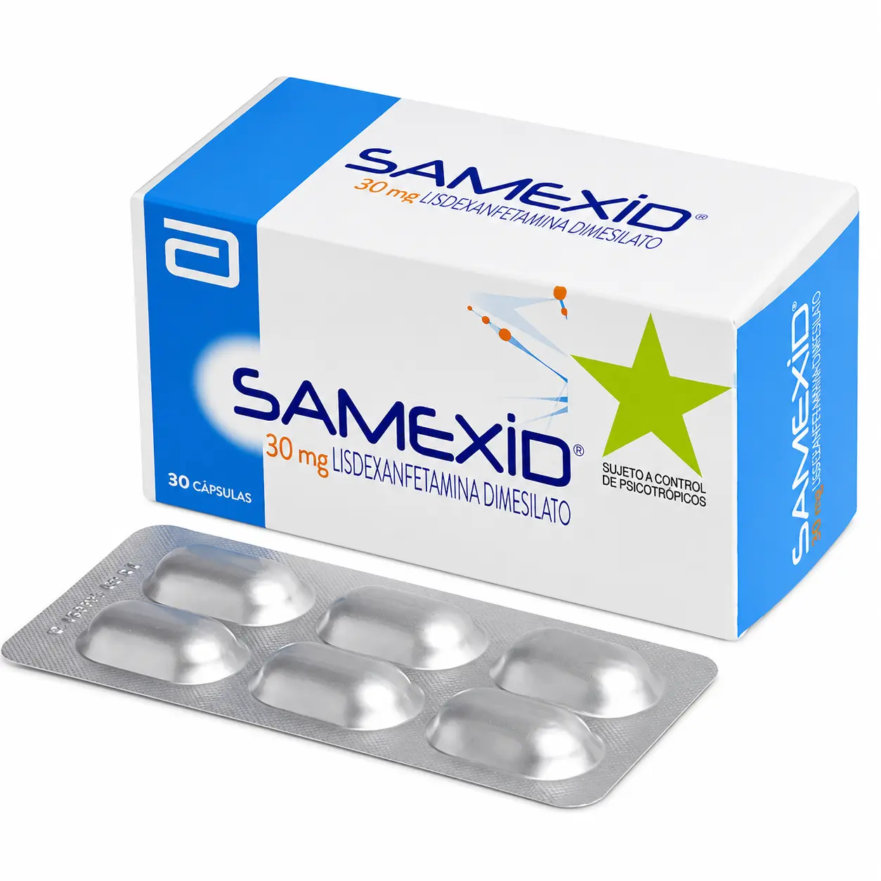 Samexid 30 mg lisdexanfetamina dimesilato disponible en Perú para tratamiento del TDAH