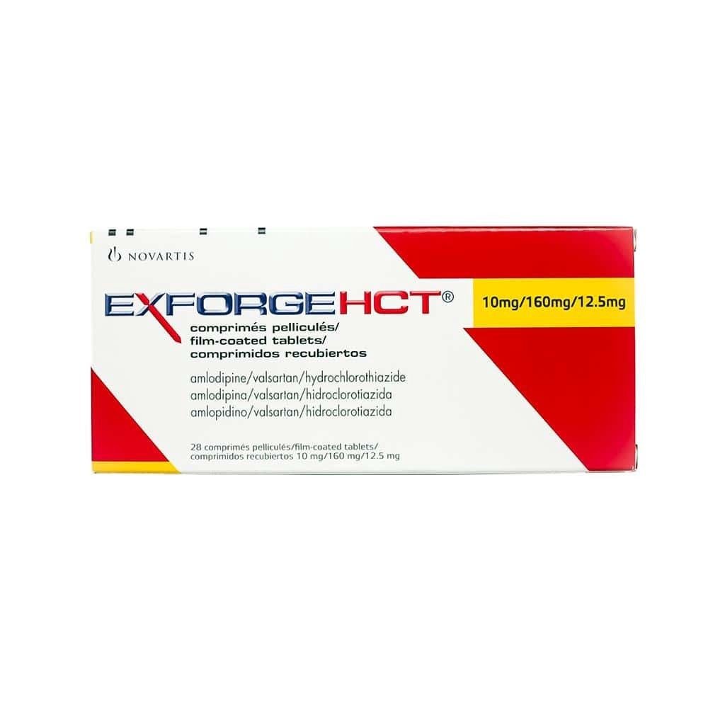Presentación de Exforge HCT 10 mg/160 mg/12.5 mg