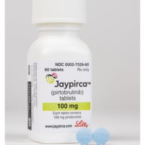 Frasco de Jaypirca (Pirtobrutinib) medicamento para leucemia de células del manto y otros linfomas B disponible en Perú.