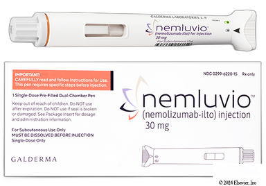 Nemluvio (Nemolizumab) medicamento biológico para dermatitis atópica y prurigo nodular disponible en Perú.