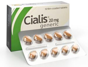 Caja y blíster de Cialis 20 mg con tabletas de tadalafilo, medicamento indicado para mejorar la función eréctil y el rendimiento sexual masculino. Producto original disponible en Fármacos del Perú con entrega rápida y discreta.